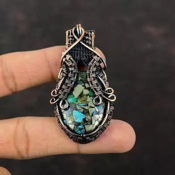 Медный лазуритовый малахитовый кулон, обернутый медной проволокой, ручная работа, медные украшения, совершенно новый кулон для подарка, обернутый проволокой, драгоценные камни