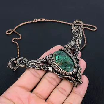 Медный малахит, драгоценный камень, чистая медная проволока, обернутая ожерельем ручной работы, ювелирные изделия 18 Inches зелёный