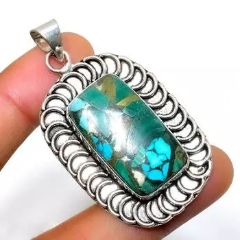 Медный малахитовый драгоценный камень 925 посеребренный кулон ручной работы 2,08 дюйма 2.08 зелёный