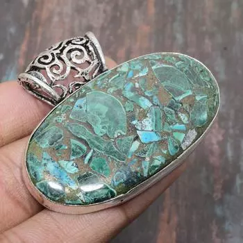 Медный малахитовый драгоценный камень из стерлингового серебра 925 пробы, замечательный ювелирный кулон ручной работы 1.97 Inches зелёный