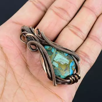 Медный малахитовый драгоценный камень ручной работы из чистой медной проволоки, подвеска для ювелирных изделий для любви 2.52 Inches зелёный