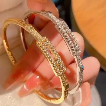 Медный микро-инкрустированный браслет из циркония Атмосферный универсальный скользящий полый браслет Браслет 17CM