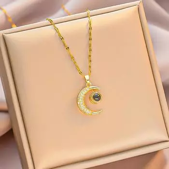 Медный микро-инкрустированный циркон 100 языков Я люблю твое ожерелье женская проекция луны онлайн знаменитость Джокер ключичная цепочка. золотой