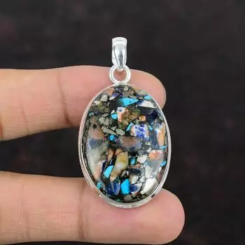 Медный мульти-бирюзовый кулон Ювелирные изделия ручной работы Один качественный кулон с драгоценным камнем Подвеска из стерлингового серебра 925 пробы Стильный кулон Подарок для матери
