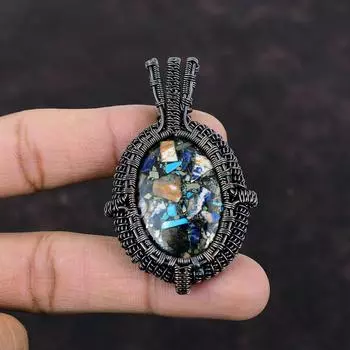 Медный мультибирюзовый кулон Медная проволока Кулон Уникальные ювелирные изделия Подвеска из натурального драгоценного камня Медные украшения ручной работы Подарок на годовщину