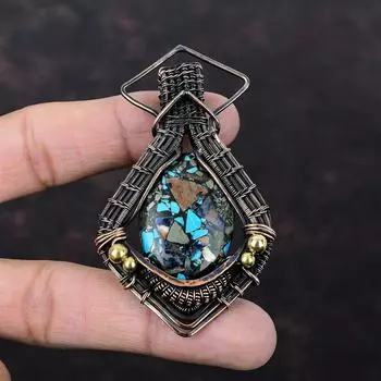 Медный мультибирюзовый кулон, медная проволока, кулон с драгоценным камнем, медные украшения ручной работы, новый кулон, ювелирное изделие, подарок для него