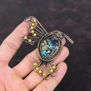 Медный мультибирюзовый кулон Медная проволока Кулон Ювелирные изделия ручной работы Уникальный кулон Птица Кулон Драгоценный камень Медь Ювелирные изделия Подарок для него