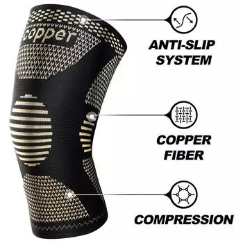 Медный наколенник от боли при артрите-Медный наколенник от боли в колене Компрессионный рукав для занятий спортом, тренировок, облегчения боли в колене L