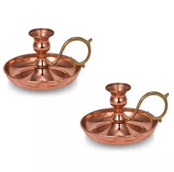 Медный подсвечник, Круглый подсвечник, Винтажный медный подсвечник из 2 предметов, Канделябры, Центральная часть стола, Подсвечник середины века