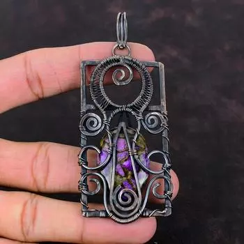 Медный Пурпуритовый Кулон Медная Проволока Ювелирные Изделия Кулон Ручной Работы Проволочная Обертка Подвеска Из Драгоценного Камня Антикварные Ювелирные Изделия Подарок Для Мамы Медный Кулон