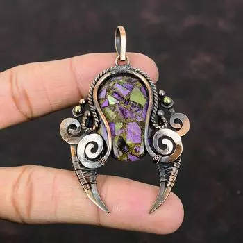 Медный Пурпуритовый Кулон Медная Проволока Обернутая Подвеска Ручной Работы Подвеска Из Натурального Драгоценного Камня Проволочная Обертка Ювелирный Подарок Для Мамы Удивительные Медные Ювелирные Изделия