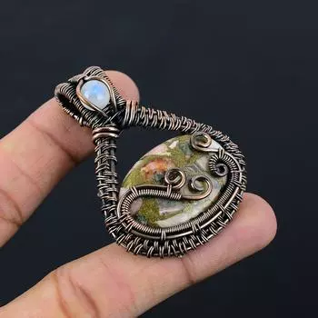 Медный родохрозит, драгоценный камень, чистая медная проволока, обернутая подвеской ручной работы, ювелирные изделия 2.36 Inches розовый