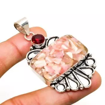 Медный родохрозит и гранат 925 пробы, посеребренный кулон 2,46 дюйма 2.46 розовый