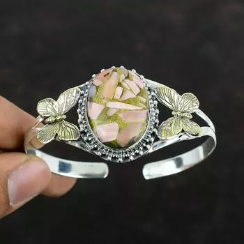 Медный розовый опаловый браслет из стерлингового серебра 925 пробы, браслет-манжета, позолоченный браслет-бабочка 18 карат, регулируемый браслет с драгоценными камнями, ювелирные изделия, подарки для нее