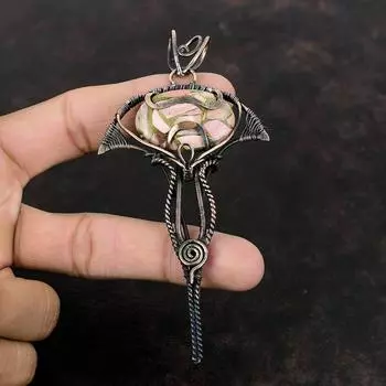 Медный розовый опаловый кулон, обернутый медной проволокой, розовый опаловый ювелирный камень, кулон для женщин, ручная работа, медная проволока, ювелирное изделие, подарок для него