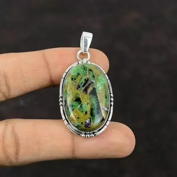 Медный Рубин Цоизит Кулон Бохо Стиль Кулон Ювелирные Изделия Из Драгоценных Камней Кулон Стерлингового Серебра 925 Пробы Красивые Ювелирные Изделия Ручной Работы Юбилей Для Подарков