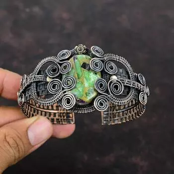 Медный рубиновый браслет из цоизита Медная проволока Браслет-манжета Регулируемый браслет Манжета ручной работы Браслет из натурального драгоценного камня Медные украшения Для подарка