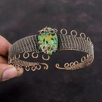 Медный рубиновый браслет с цоизитом, медная проволока, браслет-манжета, ювелирные изделия ручной работы в стиле бохо, драгоценный камень, регулируемый браслет, проволочная обмотка, ювелирный подарок для нее