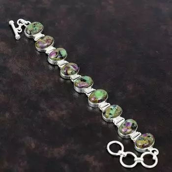 Медный рубиновый браслет с цоизитом, стильные ювелирные изделия ручной работы, браслет из стерлингового серебра 925 пробы, браслет из драгоценных камней, регулируемый браслет-цепочка, подарок для жены