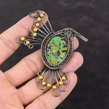 Медный рубиновый кулон с цоизитом, медная проволока, обернутая кулоном, рубиновый цоизит, ювелирное изделие, драгоценный камень, кулон с птицей ручной работы, медные украшения для подарка