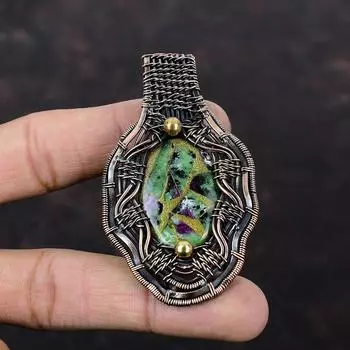 Медный рубиновый кулон с цоизитом, обернутый медной проволокой, кулон из меди ручной работы, чудесный драгоценный камень, кулон с рубиновым цоизитом, подарок для мамы