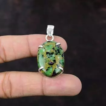 Медный рубиновый кулон с цоизитом, подвеска из стерлингового серебра 925 пробы, подвеска из натурального драгоценного камня, дизайнерская подвеска ручной работы, подарок для друга, эффектные ювелирные изделия