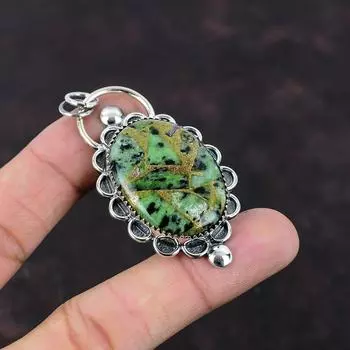 Медный рубиновый кулон с цоизитом, ювелирные изделия из настоящего драгоценного камня, стерлинговое серебро 925 пробы, кулон ручной работы, медный рубин с цоизитом, ювелирные изделия, подарок для мамы