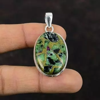 Медный рубиновый кулон с цоизитом, ювелирные изделия из натуральных драгоценных камней, стерлинговое серебро 925 пробы, кулон ручной работы, элегантный кулон, подарок для нее, ювелирные изделия с рубином цоизитом