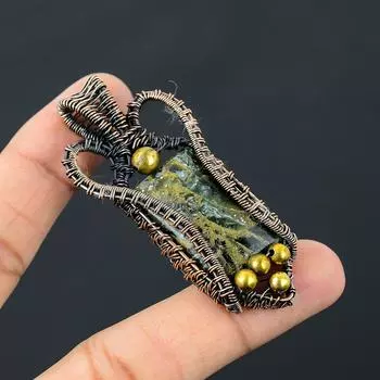 Медный Серафинит Драгоценный Камень Чистая Медная Проволока Обернутая Ювелирные Изделия Ручной Работы Кулон 2.76 Inches зелёный