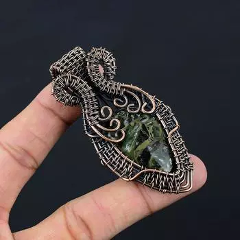 Медный серафинит, драгоценный камень, чистая медная проволока, обернутая подвеской ручной работы, ювелирное изделие, подарок 3.03 Inches зелёный