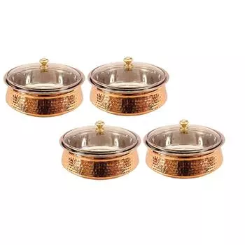 Медный сервировочный ханди с крышкой, 1350 мл, 4 штуки (коричневый)