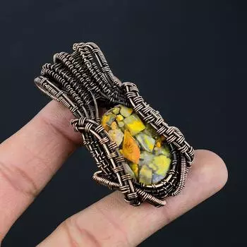 Медный шмель, драгоценный камень, медная проволока ручной работы, подвеска для ювелирных изделий для любви 2.56 Inches жёлтый