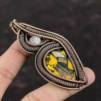 Медный шмель Яшма Кулон Медная проволока Кулон Лунный камень Драгоценный камень Ювелирные изделия ручной работы Стильный кулон Ювелирные изделия из медной проволоки