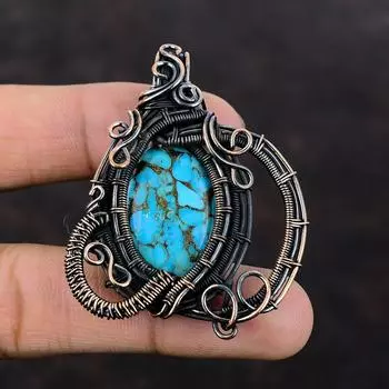 Медный Синий Бирюзовый Кулон Медная Проволока Обернутый Кулон Дизайнерские Ювелирные Изделия Кулон Ручной Работы Подвеска Из Натурального Драгоценного Камня Медные Ювелирные Изделия Для Подарка