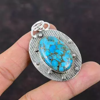 Медный Синий Бирюзовый Кулон Ручной Работы Достойные Ювелирные Изделия Стерлингового Серебра 925 Пробы Ювелирные Изделия Из Натурального Драгоценного Камня Совершенно Новый Подвеска Подарок Для Матери