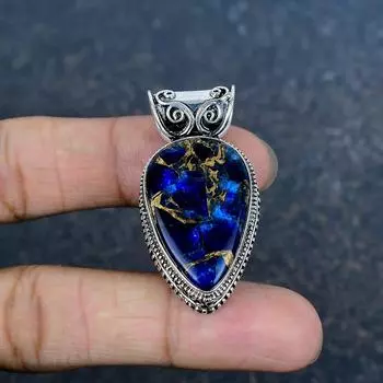 Медный Синий Турмалин Подвеска из Драгоценного Камня Ручной Работы, Подвеска из Массивного Стерлингового Серебра 925 пробы, Антикварное Ювелирное Изделие, Для Подарка на Помолвку 1.77 Inches