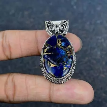 Медный Синий Турмалин Подвеска из Драгоценного Камня Ручной Работы, Подвеска из Массивного Стерлингового Серебра 925 пробы, Антикварное Ювелирное Изделие, Для Подарка на Помолвку 1.77 Inches