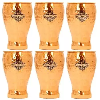 Медный стеклянный стакан, Чеканный дизайн, Посуда для напитков, 430 мл, Упаковка из 6 штук