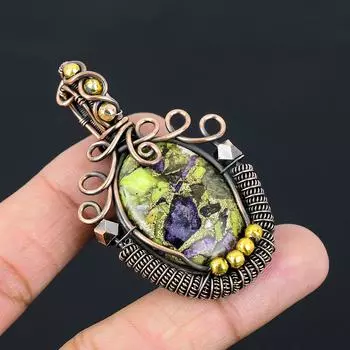 Медный стихтитовый драгоценный камень Чистая медная проволока, обернутая ювелирной подвеской ручной работы 2.36 Inches фиолетовый