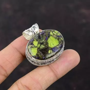 Медный стихтитовый кулон Ювелирные изделия ручной работы Стерлинговое серебро 925 пробы Кулон Ювелирные изделия из драгоценных камней Винтажный дизайнерский кулон Подарок для мамы Кулон в стиле бохо