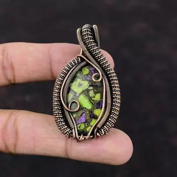 Медный стихтитовый кулон, медная проволока, обернутая ювелирными изделиями, драгоценный камень, кулон ручной работы, ювелирные изделия в этническом стиле, медная проволока, кулон, подарок для женщин