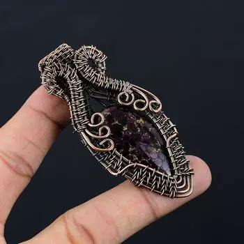 Медный турмалин, драгоценный камень, чистая медная проволока, обернутая подвеской ручной работы, ювелирное изделие для нее 3.07 Inches чёрный