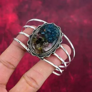 Медный турмалиновый браслет с драгоценными камнями, браслет ручной работы из цельного серебра 925 пробы, ювелирные изделия-манжеты последнего дизайна Adjustable синий
