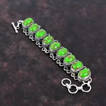 Медный Зеленый Бирюзовый Браслет Стерлингового Серебра 925 Браслет Драгоценный Камень Ювелирные Изделия Ручной Работы Регулируемый Браслет-Цепочка Винтажный Браслет Для Подарков