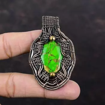 Медный зеленый бирюзовый драгоценный камень кулон медная проволока обернутая ювелирное изделие ручной работы новейший дизайн кулон медная проволока обернутая кулон подарок для мамы
