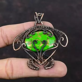 Медный зеленый бирюзовый кулон Медная проволока Кулон Черепаха Кулон Ручная работа Ювелирные изделия из драгоценных камней Свадебный подарок Медная проволока Ювелирные изделия