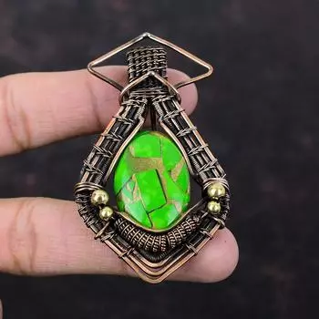 Медный Зеленый Бирюзовый Кулон Медная Проволока Обернутый Кулон Ювелирные Изделия Ручной Работы Подвеска Из Драгоценного Камня Проволочная Обертка Ювелирные Изделия Медные Ювелирные Изделия Подарок Для Женщин