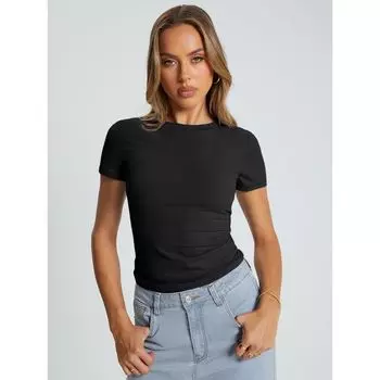 Medouh Home @ SK * M Flat Replacement! Solid Shaping Nude Feel Seamless Elastic Short sleeve T-shirt Women Gyaru Top Foreign Trade Moqing XL