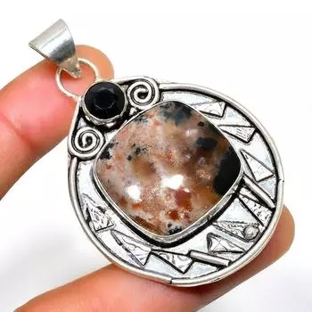 Медовая дендритная черная шпинель, драгоценный камень 925, посеребренный кулон 2,46 дюйма 2.46 мёд