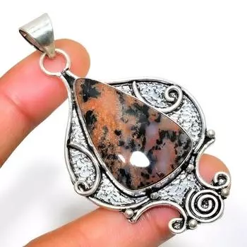 Медовый дендритный драгоценный камень 925 посеребренный кулон ручной работы 2,65 дюйма 2.65 мёд
